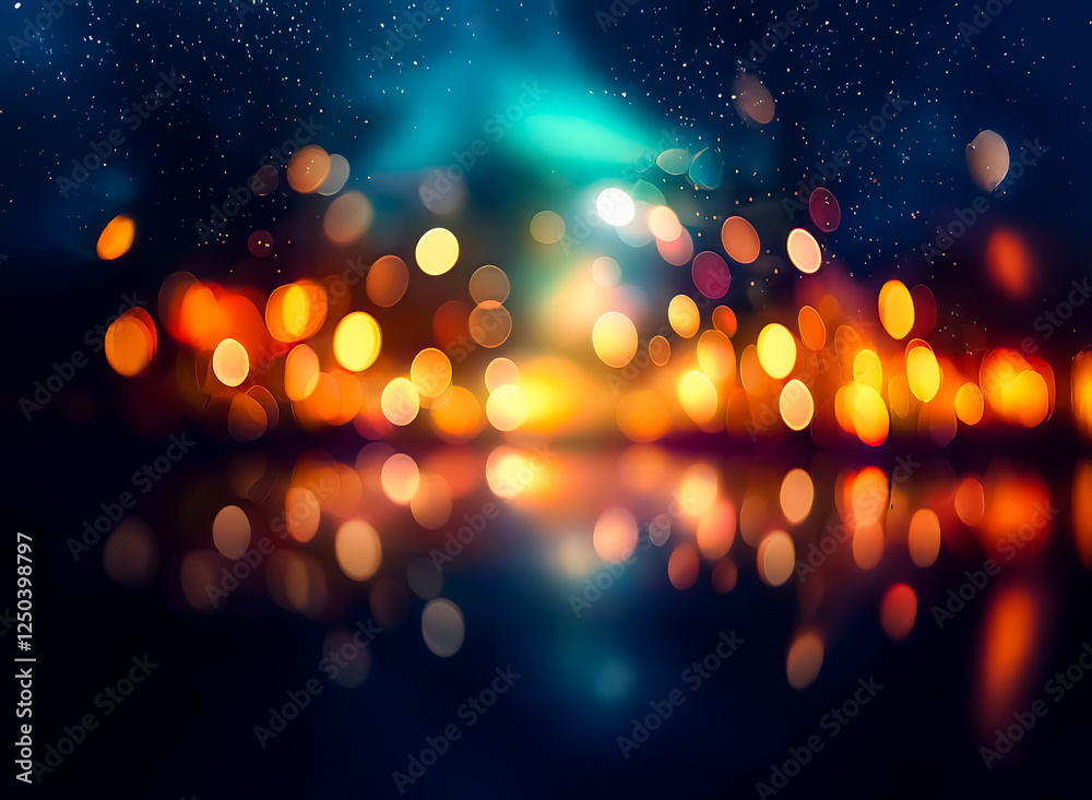 Canvas Prints blurred lights glow warmly against a dark, dreamy backdrop with a hint of celestial blue. reflection
