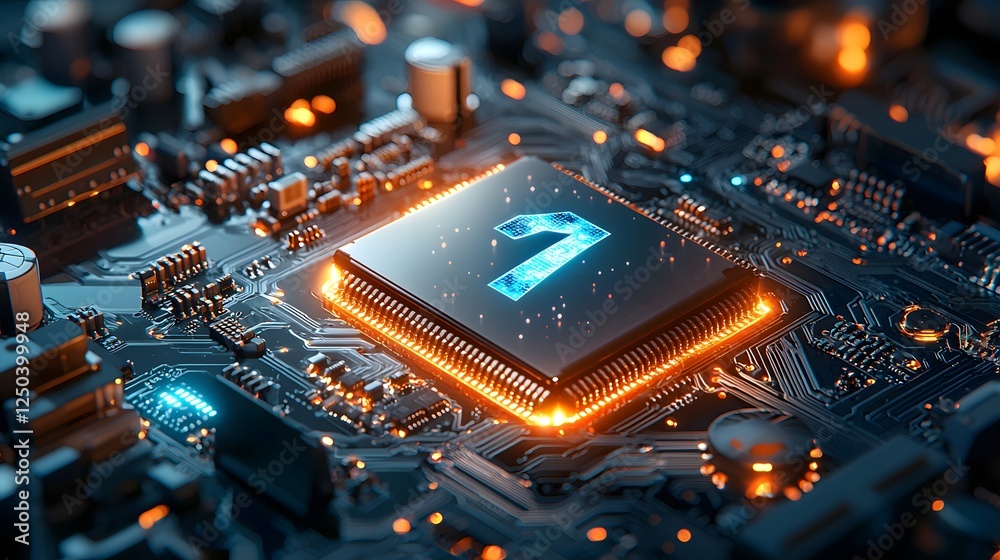 Poster glowing circuit board with cpu microchip in futuristic technology background abstract electronic int