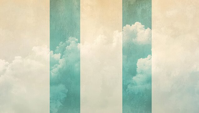 Vertical wallpaper with gradients from teal green to warm cream skies, featuring soft misty cloud patterns in each stripe for a delicate and calm effect