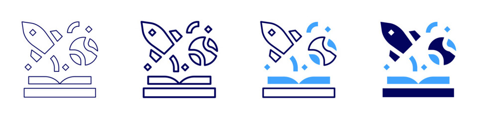 Inspirational books icon in 4 different styles. Thin Line, Line, Bold Line, Duotone. Duotone style. Editable stroke