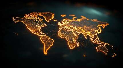 Illuminated world map showcasing global connectivity with glowing network lines and nodes