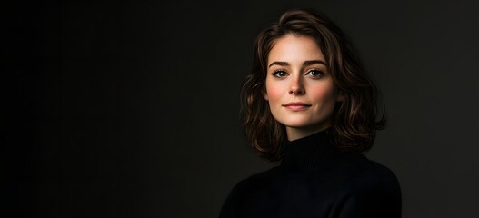 Naklejka premium Thoughtful Brunette Woman in Formal Attire Posing for Professional Portrait