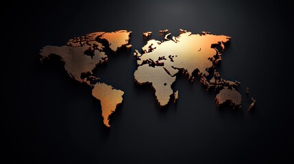 Fototapeta na wymiar Abstract world map design in bronze tones against a dark background, symbolizing global connectivity