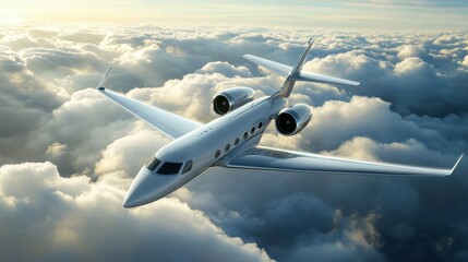 Obraz premium Low Emission Airplane Flying High Above the Clouds in the Sky