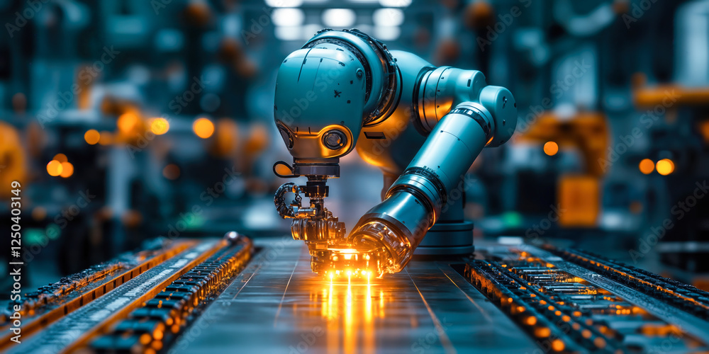Poster ai-powered quality assurance robot on industrial assembly line ensuring real-time detection and corr