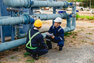 Plumbing engineers are rigorously inspecting the operation of the high-pressure water pumps to meet the standards set by the factory.