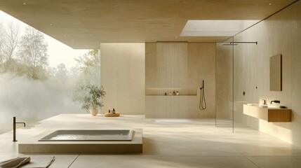 Serene Bathroom Sanctuary: Tranquility and Natural Light Harmoniously Blended