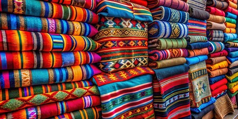 Obraz premium Colorful Woven Blankets Stacked, Santa Fe New Mexico, Long Exposure Photography