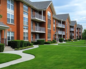 Brick Apartment Complex Courtyard