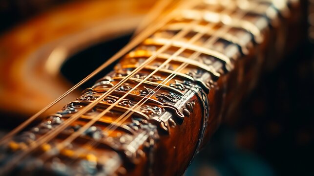 Ornate Stringed Instrument Close Up Detail