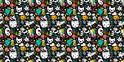 Cartoon hand-drawn doodles on the subject of summer holidays theme seamless pattern