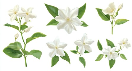 Realistic jasmine flowers and leaves graphic design