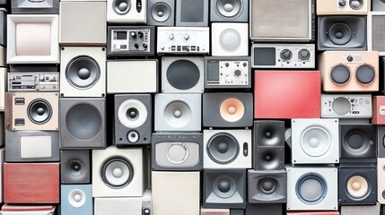 Obraz premium A collage of various speakers arranged in a visually appealing pattern.