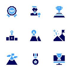 Achievement icon set. Bold style. Duotone colors. reward, achievement, medal, trophy