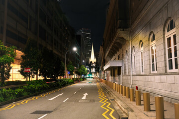 Supreme Court Lane with St. Andrew's Cathedral at Night, Singapore