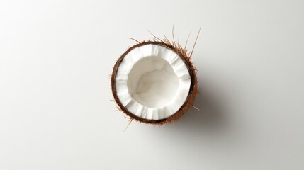 Fototapeta premium Top view of a halved coconut on white background with shadow