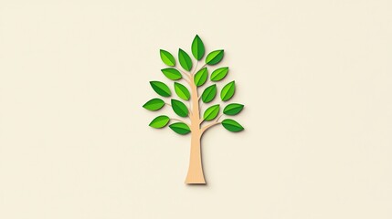 Vibrant Green Tree Illustration with Stylized Leaves on a Neutral Background