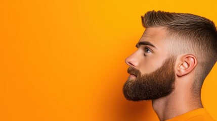Profile Portrait of a Young Man Against a Bright Yellow Background