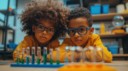 Children engage with stem activities and explore science experiments together.