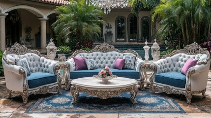 Opulent Outdoor Living: A Sumptuous Seating Area by the Poolside