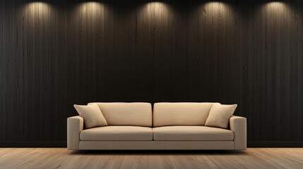 Modern Minimalist Sofa Against a Chic Dark Wall Setting