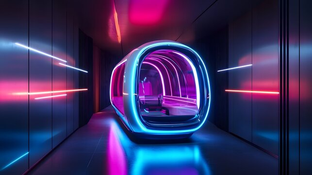 Futuristic Neon Capsule: A Cyberpunk Relaxation Pod