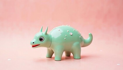 Charming Pastel Green Ankylosaurus Figurine: Whimsical Design on Blush Pink Background