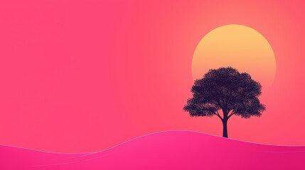 Serene Sunset Over a Silhouette Tree in Vibrant Pink Sky