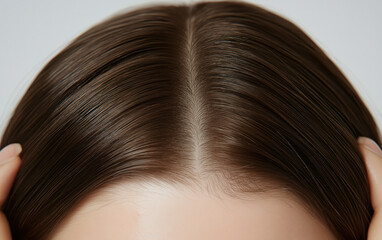 Fototapeta premium Close-Up of a Woman Applying Hair Serum for Scalp Care 