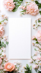pink flowers mockup invitation card white background