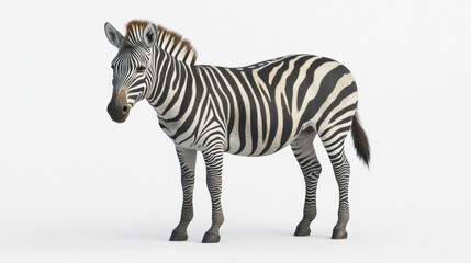 Obraz premium Realistic Representation of Zebra Standing on White Background