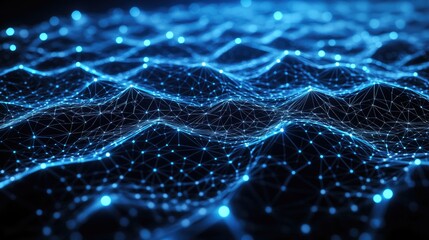 Abstract Digital Wave Pattern with Light Nodes and Geometric Lines