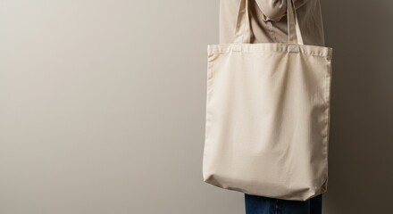 canvas tote bag, minimalist, eco-friendly, sustainable fashion, plain beige fabric, versatile accessory, urban lifestyle, neutral tones, simple design, reusable shopping