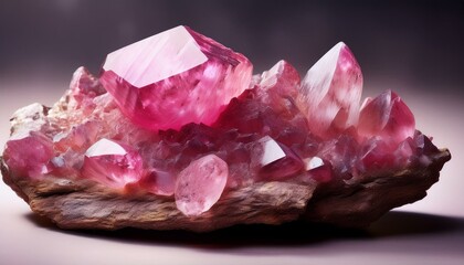 ピンク色の輝く宝石のピンクトルマリンの原石.。AIで生成	