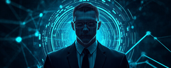 Tech-Savvy Businessman in Futuristic Digital Interface