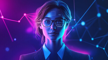 Futuristic Businesswoman in Digital Interface Environment