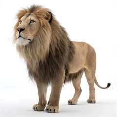 Fototapeta premium Majestic Lion with Detailed Mane on White Background