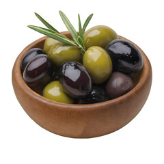 Rustic Wooden Bowl with Assorted Olives with transparent background