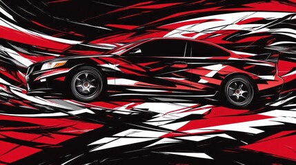 Abstract Speed: Dynamic Car Illustration with Red, Black and White Accents