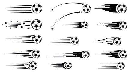 Soccer balls in motion dynamic movement speed lines various trajectories