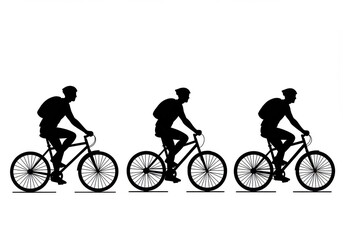 Fototapeta premium Black silhouettes cyclists, urban commuters bicycle riders side view