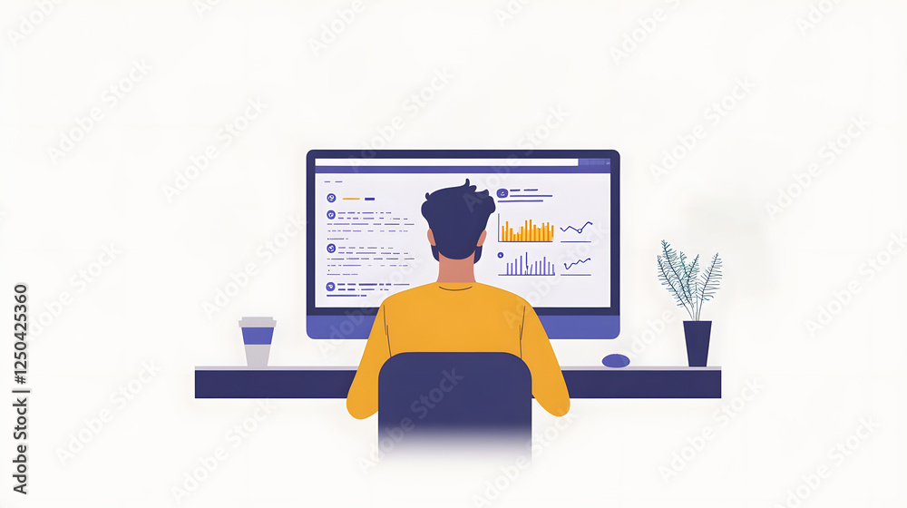 Poster Businessman analyzing business data and financial statistics on computer monitor in modern office workspace  Concept of digital analytics information management and data driven decision making