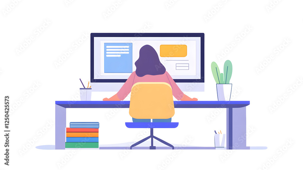 Poster comfortable and organized home office workspace with laptop computer desk and cozy accessories for p