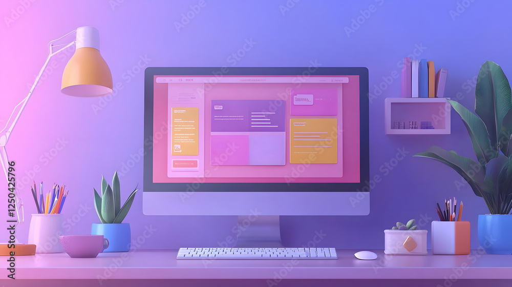 Poster cozy and productive workspace with modern desk setup and digital devices stylish home office or remo
