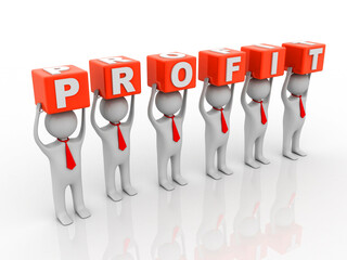 3d rendering Profit text balancing successful business network