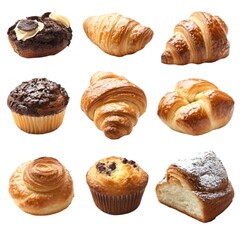 Assorted Donuts and Éclairs Isolated on White Background