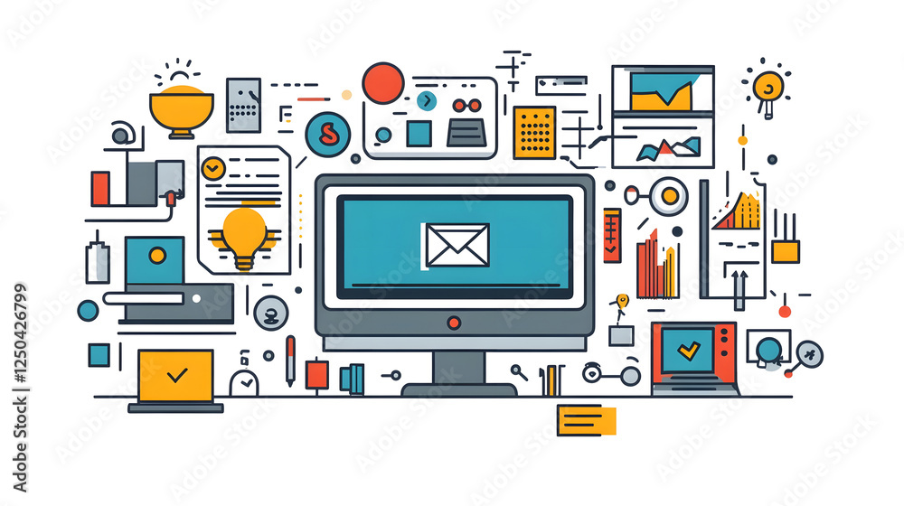 Aufkleber Digital technology data analytics and collaborative workspace tools empowering business solutions innovation and productivity for modern organizations  of connected devices software