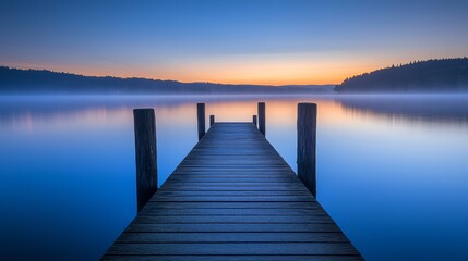 Fototapeta premium Breathtaking Reflection of Serenity: A Dock on a Tranquil Lake with Textured Backgrounds that Inspire Creativity