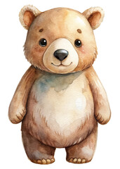 Cute watercolor bear illustration, adorable animal character, children's art style, playful design, perfect for nursery decor.