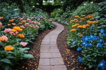 Obraz premium Vibrant garden path with colorful blooms